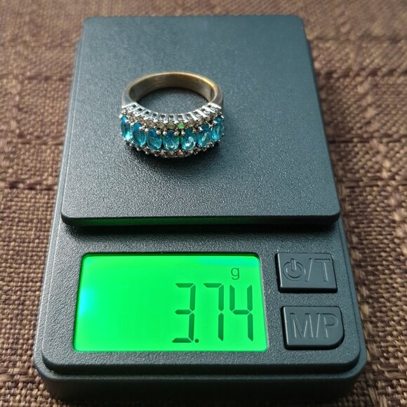 ✨ Elegant Vintage Austrian Blue & White Crystal Silver Plated Ring ✨ - Picture 9 of 11